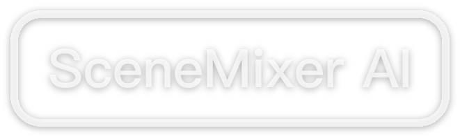The SceneMixer AI badge: white outlined lettering in a rounded translucent frame
