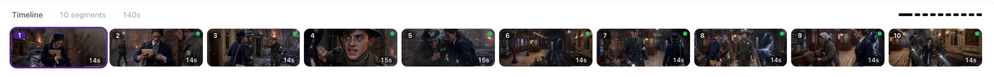 The episode timeline: every segment as a card with its thumbnail and duration