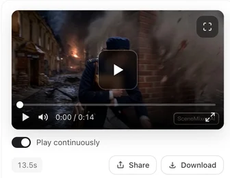 The preview pane of a finished segment with share and download controls